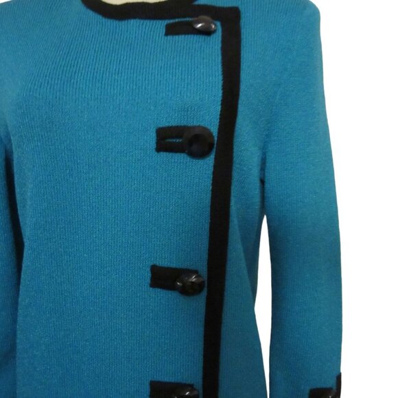 Vintage J.S.S Turquoise Knit Dress in SZ Small w Faux Black Buttons, USA Made - Picture 2 of 6
